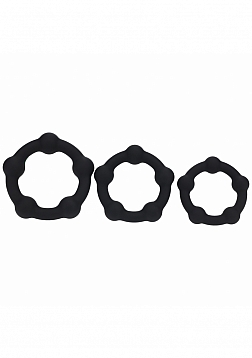 LEVELZ - Beaded Silicone Cock Ring Set of 3 (35mm, 40mm, 45mm) - Black