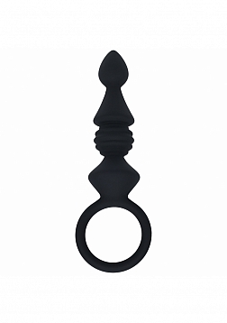 LEVELZ - Ribbed Silicone Anal Probe with Loop - Black