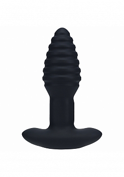 LEVELZ - Remote Control Vibrating & Rotating Ribbed Silicone Anal Plug - Black