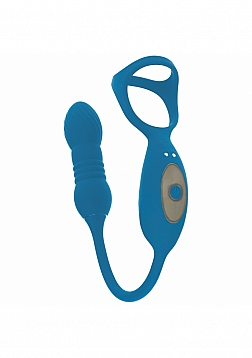 LEVELZ - Vibrating & Thrusting Silicone Tri O Cock Ring with Prostate Stimulator - Teal