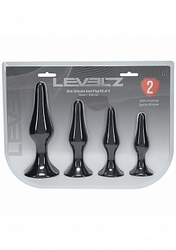 LEVELZ - Slim Silicone Anal Plug Kit of 4 (S,M,L,XL) - Black
