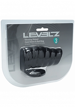 LEVELZ - Vibrating Ribbed Silicone Cock Sleeve & Ball Ring - Black