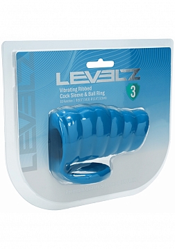 LEVELZ - Vibrating Ribbed Silicone Cock Sleeve & Ball Ring - Teal