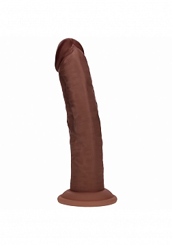 Realrock - Dual Layered - Silicone - Curved Realistic Vibrating Dildo with Suction Cup - 8" - Brown