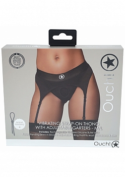 Ouch! - Vibrating Strap-on Thong with Adjustable Garters - Black - M/L