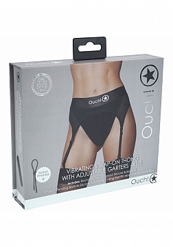 Ouch! - Vibrating Strap-on Thong with Adjustable Garters - Black - XS/S