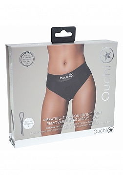 Ouch! - Vibrating Strap-on Thong with Removable Butt Straps - Black - M/L