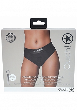 Ouch! - Vibrating Strap-on Thong with Removable Butt Straps - Black - M/L