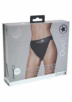 Ouch! - Vibrating Strap-on Panty Harness with Open Back - Black - XS/S