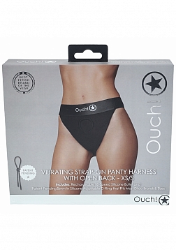 Ouch! - Vibrating Strap-on Panty Harness with Open Back - Black - XS/S