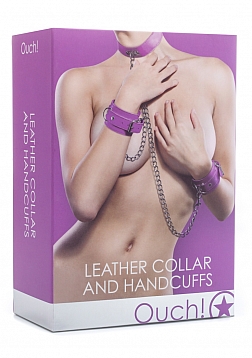 Ouch! - Leather Collar and Handcuffs - Purple