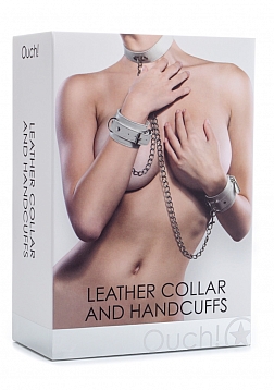 Ouch! - Leather Collar and Handcuffs - White