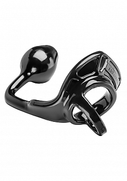 Armor Tug Lock - Cockring with Ball Strap and Butt Plug - Medium