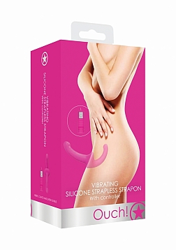 Ouch! - Vibrating Silicone Strapless Strap On-Pink