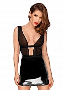 PVC mini dress with chiffon top  - Black  PVC mini dress with chiffon top  - Black