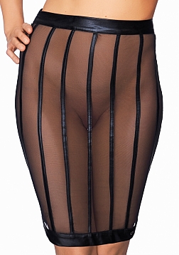 Socorro - Wetlook and Mesh Striped Pencil skirt - S