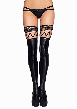 Marica - Wetlook, Fishnet Stockings with Straps - S/M