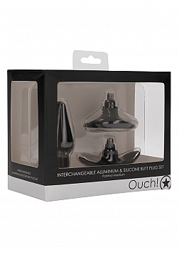 Ouch! - Interchangeable Butt Plug Set-Pointed Medium-Black