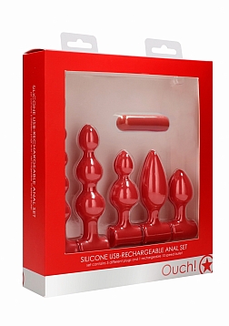 Ouch! - Silicone Rechargeable Anal Set - Red