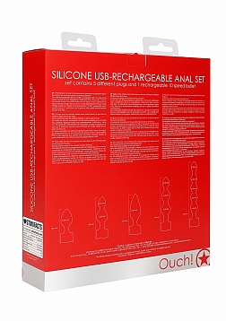Ouch! - Silicone Rechargeable Anal Set - Red