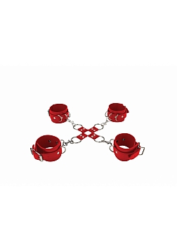 Ouch! - Leather Hand And Legcuffs - Red