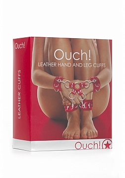 Ouch! - Leather Hand And Legcuffs - Red