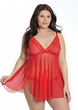 Trim Babydoll and Thong - Plus Size